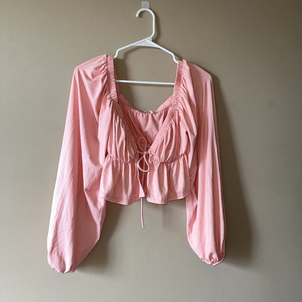 Blue Blush Long Sleeve Peplum Top - Dusty Pink